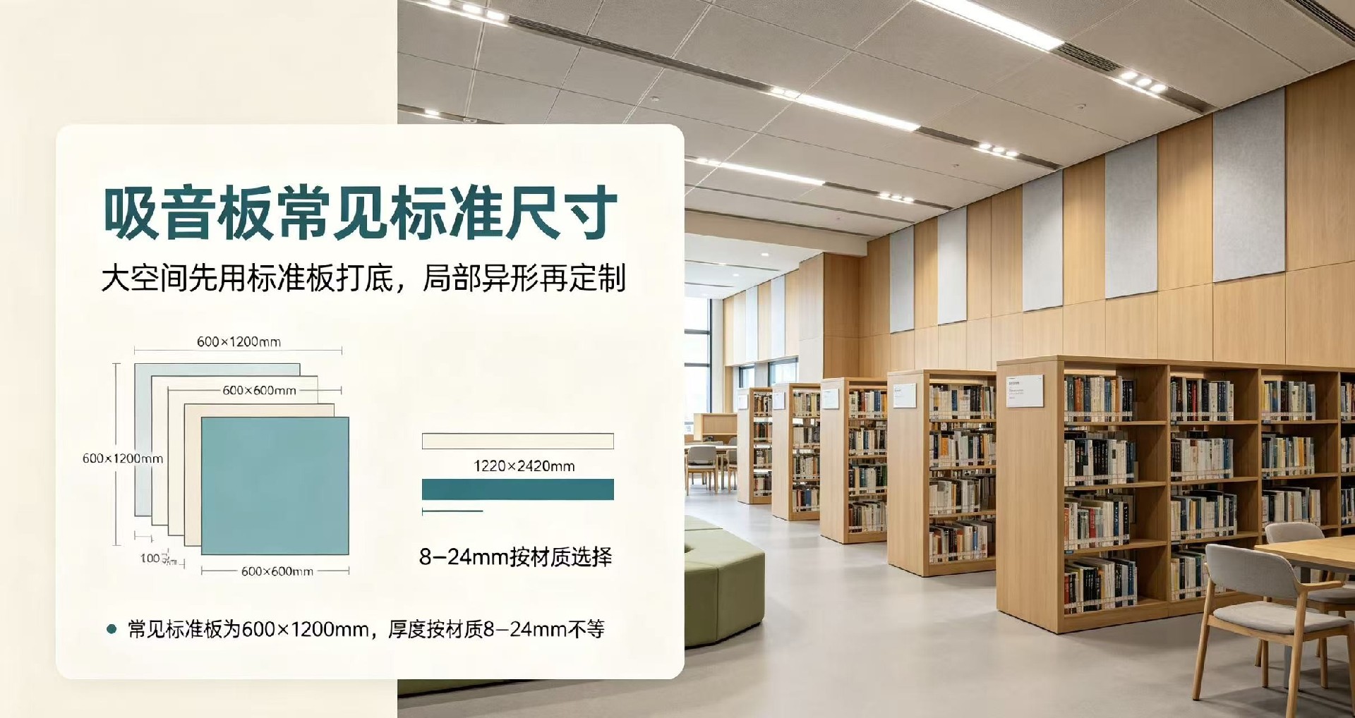 图书馆吸音板标准尺寸是多少，能不能定制？大空间异形怎么排版？