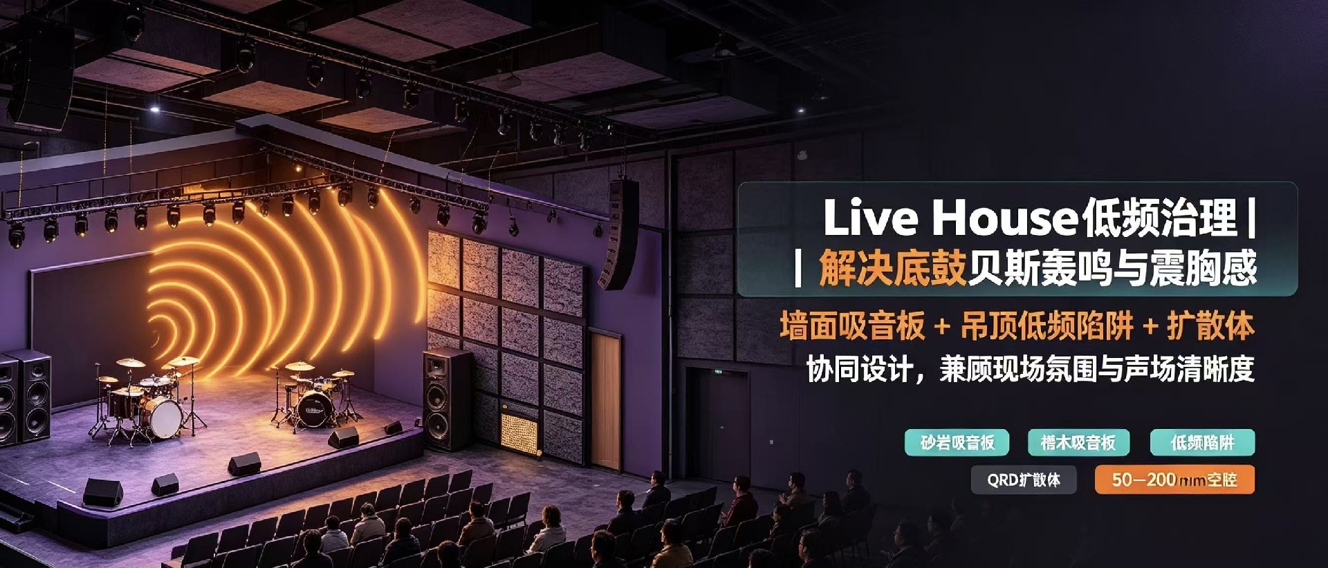 LiveHouse 低频震得胸口发麻，吸音板贴墙还是吊顶？