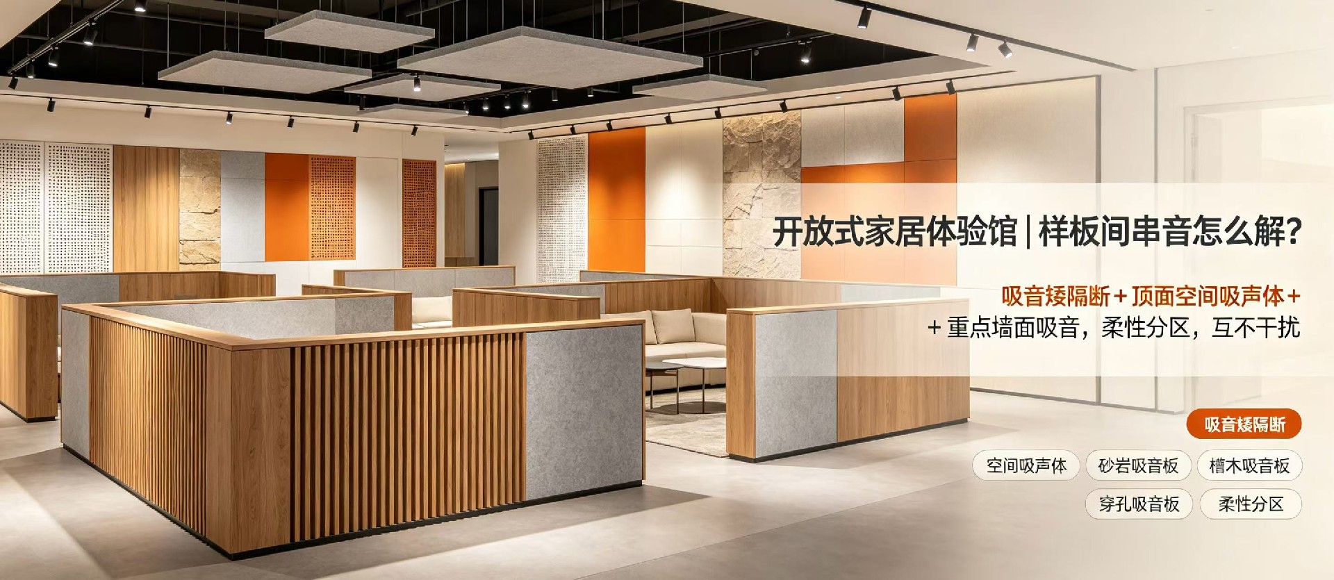 家居体验馆开放式样板间串音，吸音板如何柔性分区互不干扰？