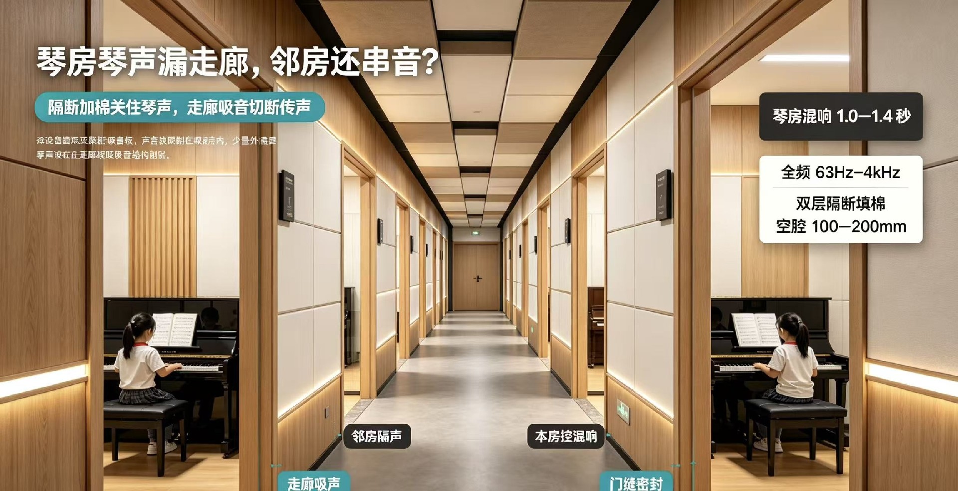 琴房练琴声漏到走廊，隔壁教室还串音怎么隔？
