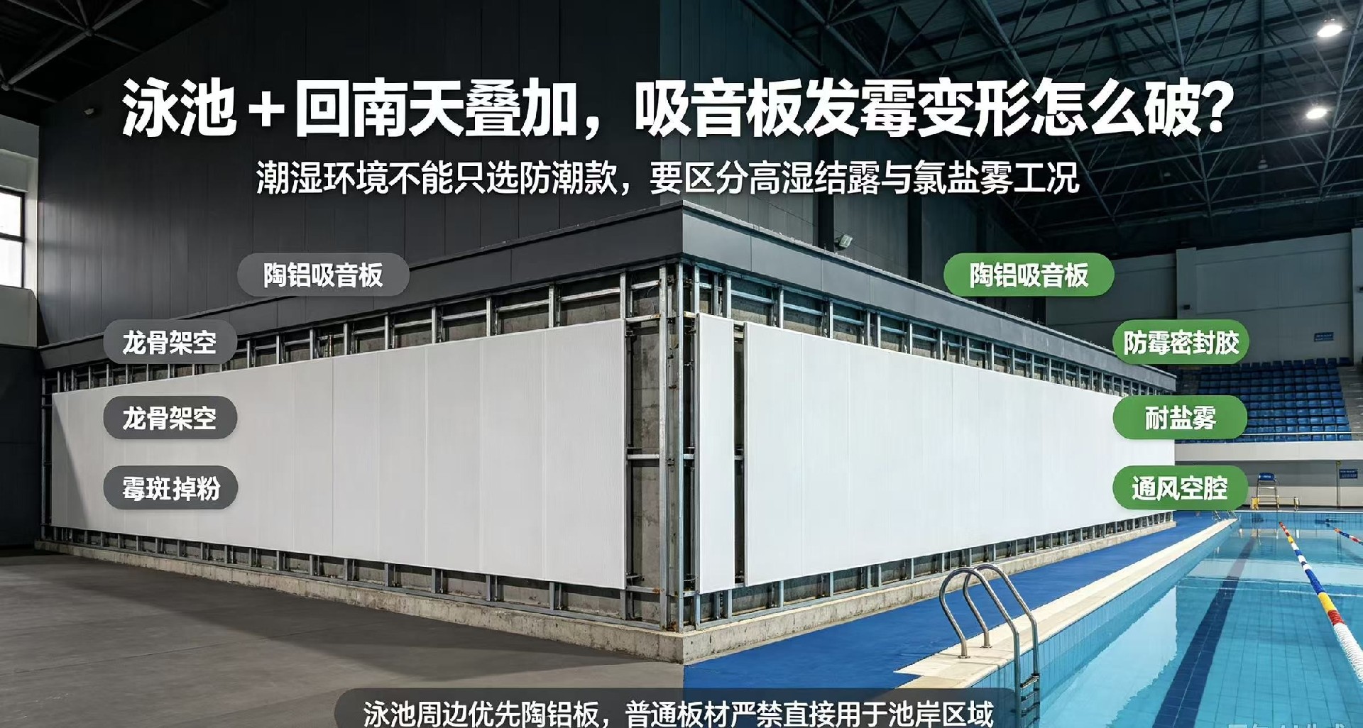 泳池 + 回南天叠加，吸音板发霉变形怎么破？