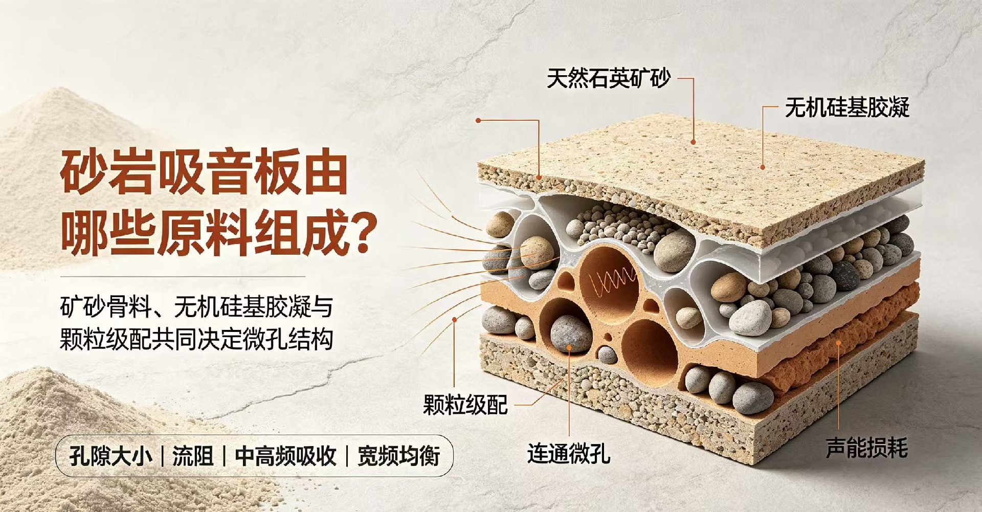 砂岩吸音板由哪些原料组成?颗粒级配有什么作用?